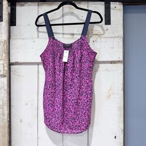 NWT Lane Bryant Top Purple Navy Sheer Lined‎ Adjustable Ribbon Strap Size 14